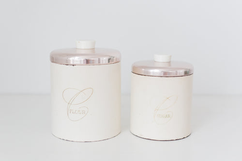 Set of two vintage Ransburg metal kitchen flour and sugar storage containers