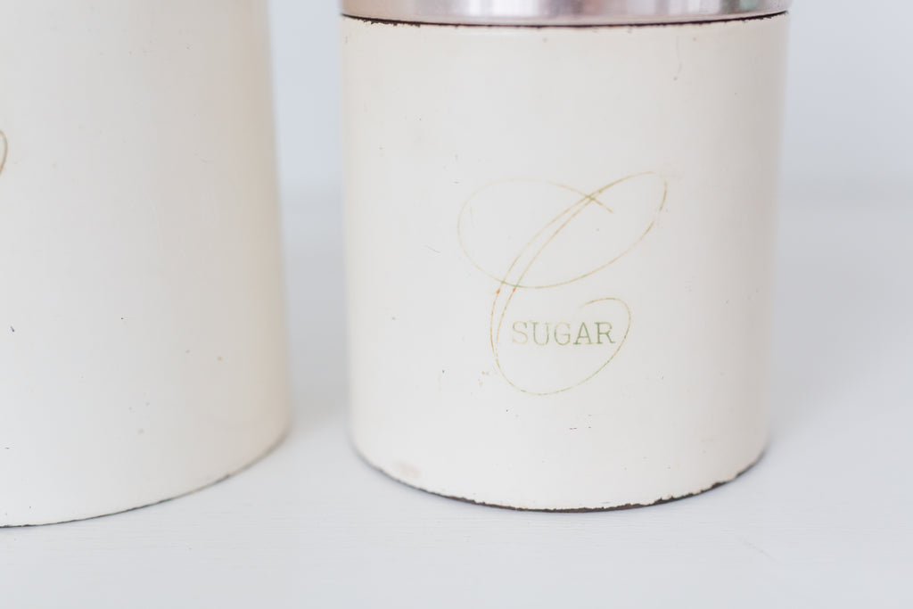 Set of two vintage Ransburg metal kitchen flour and sugar storage containers
