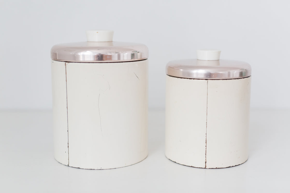 Set of two vintage Ransburg metal kitchen flour and sugar storage containers