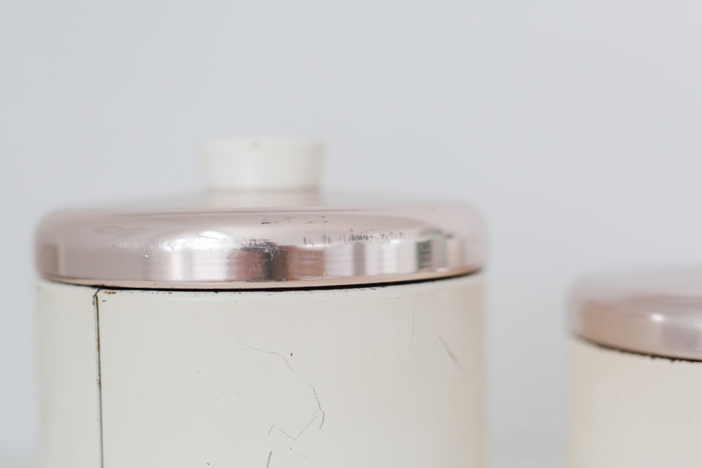 Set of two vintage Ransburg metal kitchen flour and sugar storage containers