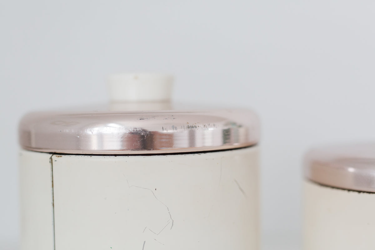Set of two vintage Ransburg metal kitchen flour and sugar storage containers