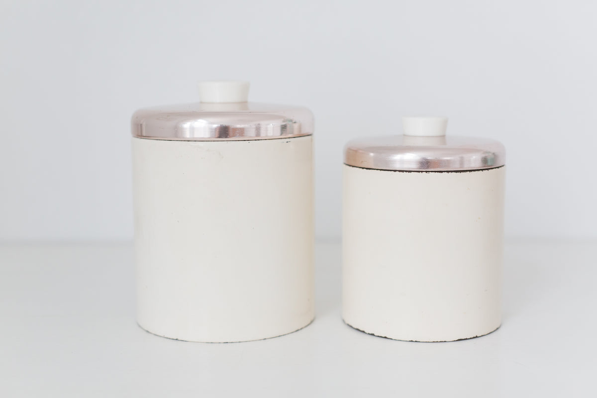 Set of two vintage Ransburg metal kitchen flour and sugar storage containers