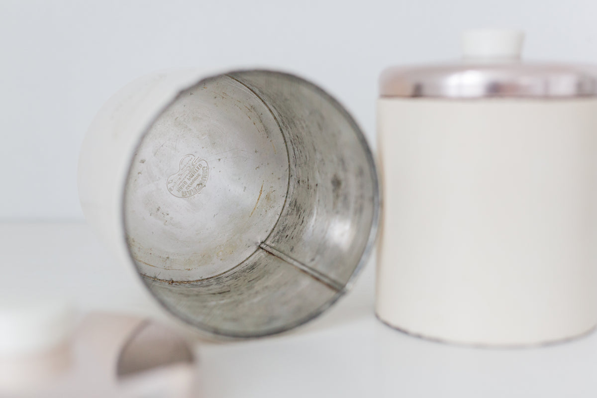 Set of two vintage Ransburg metal kitchen flour and sugar storage containers