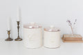 Set of two vintage Ransburg metal kitchen flour and sugar storage containers