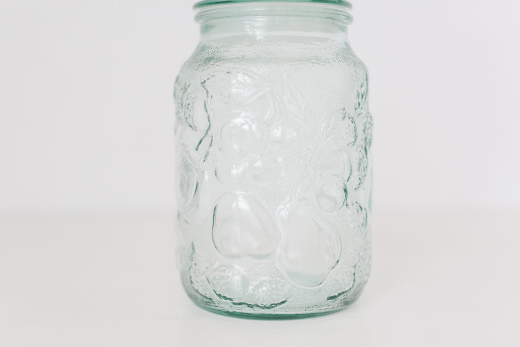 Vintage Embossed glass jar with lid