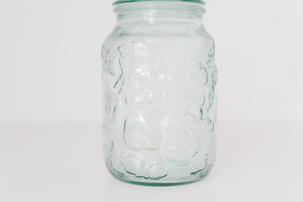 Vintage Embossed glass jar with lid