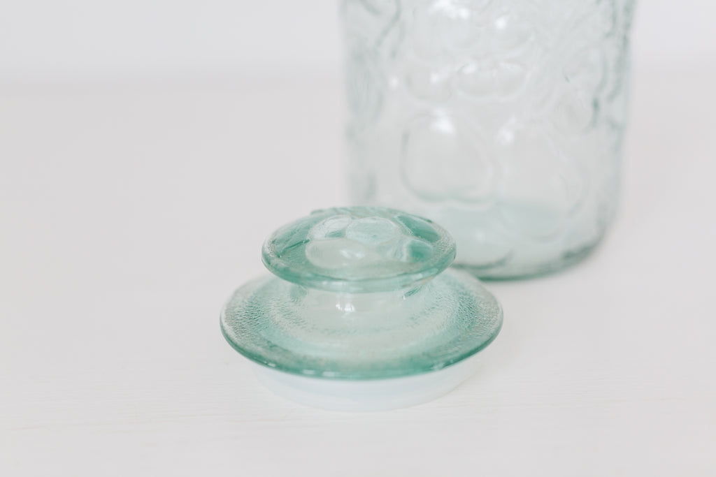 Vintage Embossed glass jar with lid