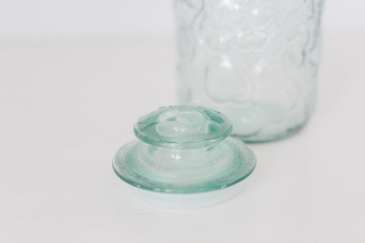 Vintage Embossed glass jar with lid