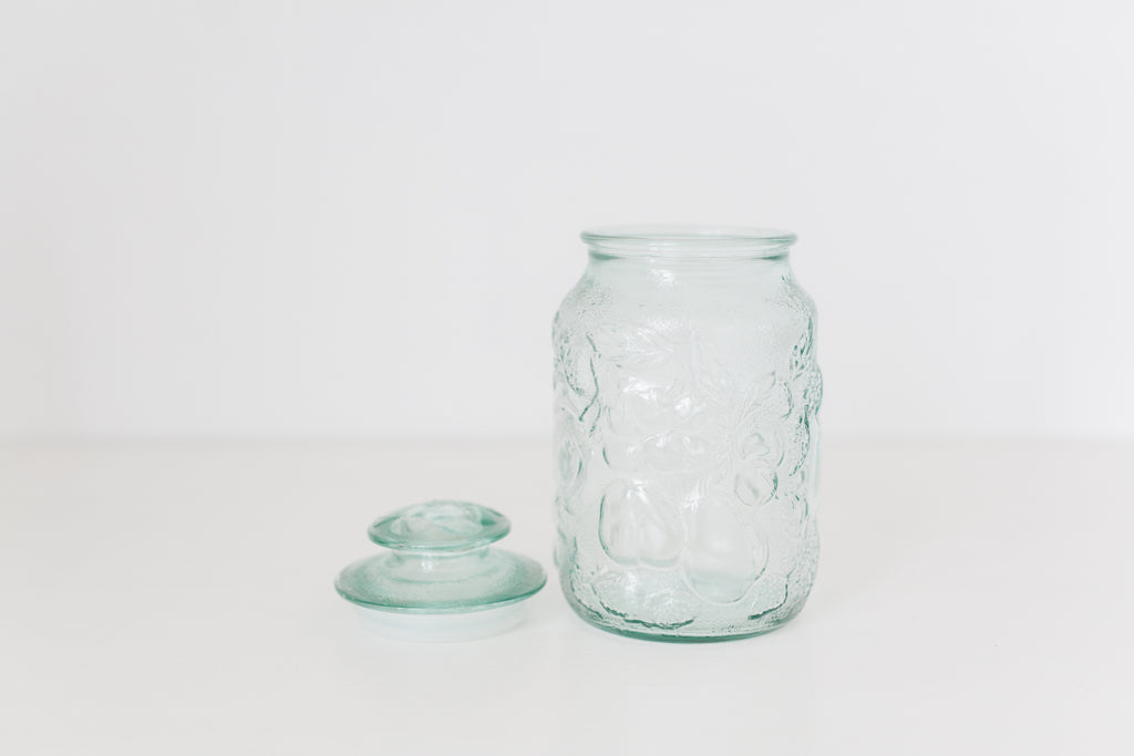 Vintage Embossed glass jar with lid
