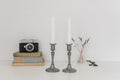 Vintage pair of pewter candle stick holders