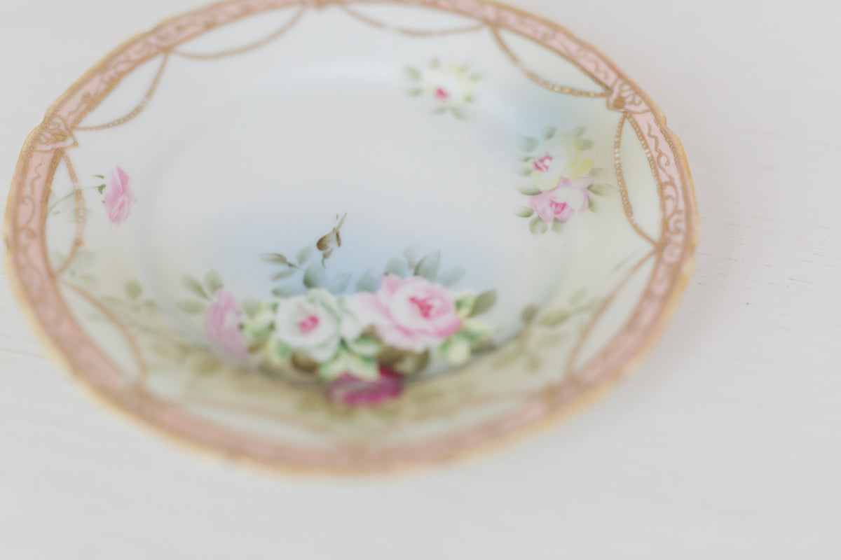 Vintage small hand painted Nippon plate, hand painted plate with floral design