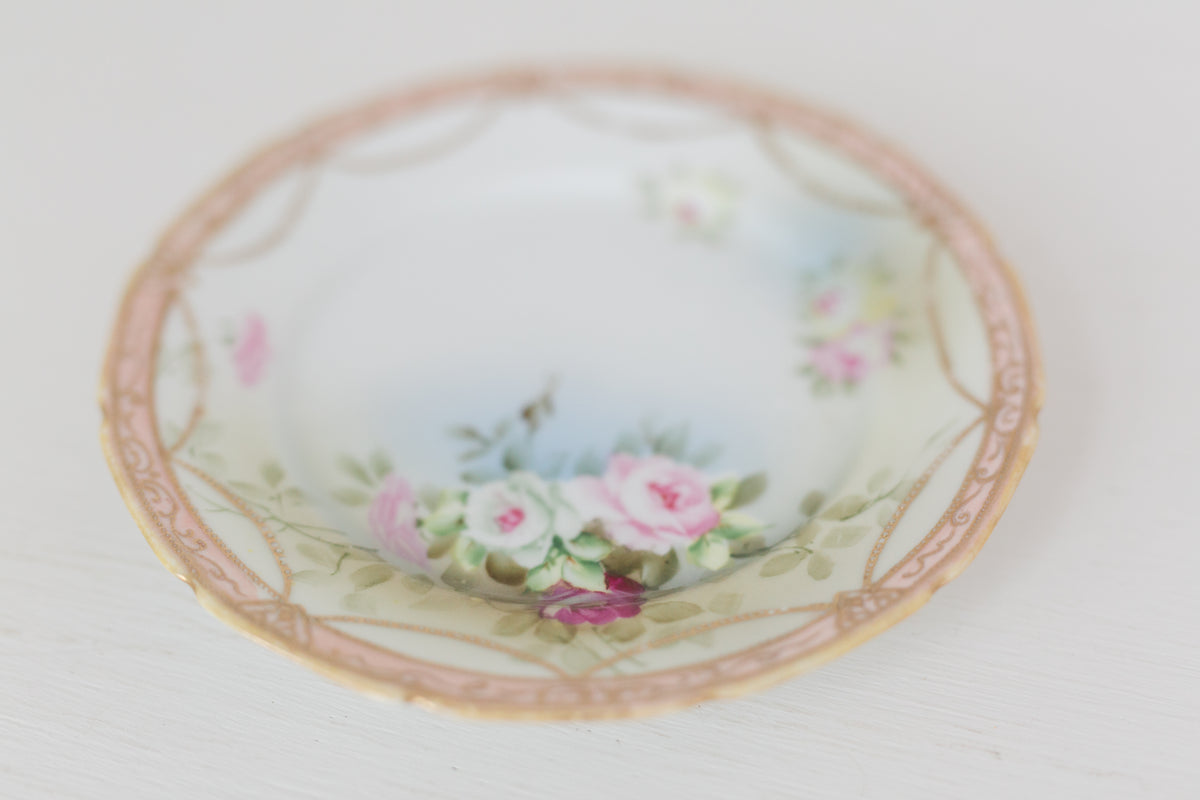 Vintage small hand painted Nippon plate, hand painted plate with floral design