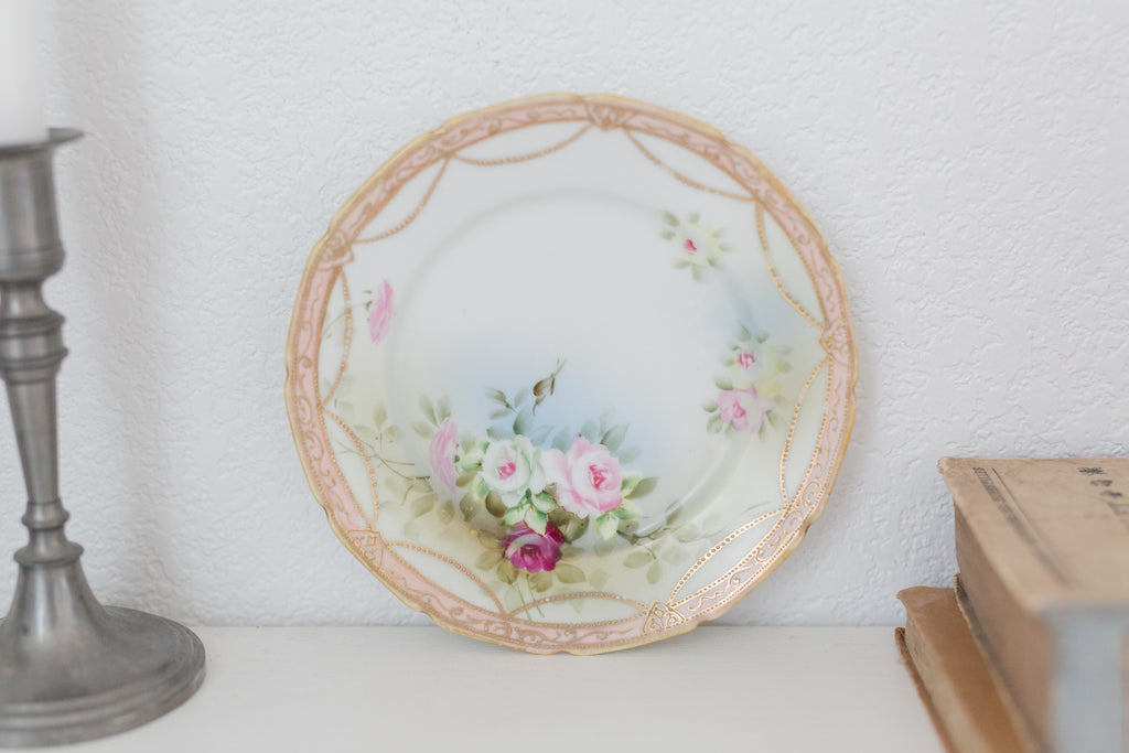 Vintage small hand painted Nippon plate, hand painted plate with floral design