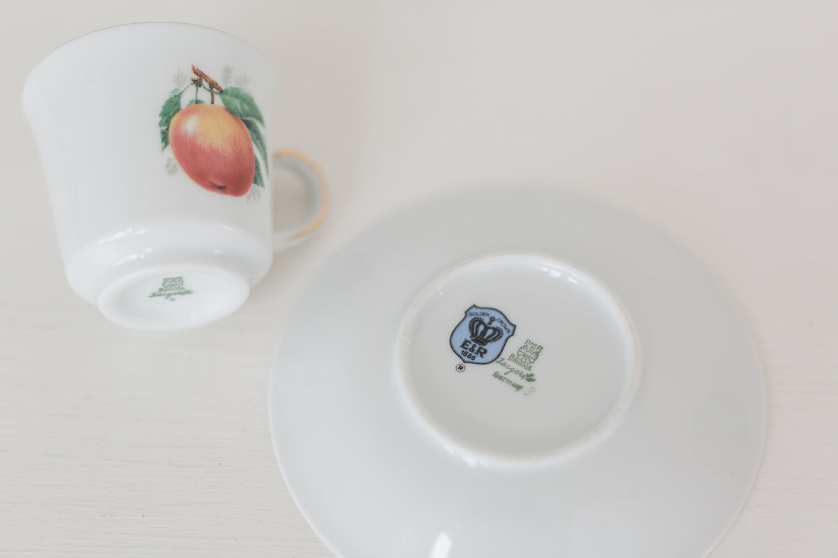 Vintage German Tea Cup and Saucer Set with Fruit Design