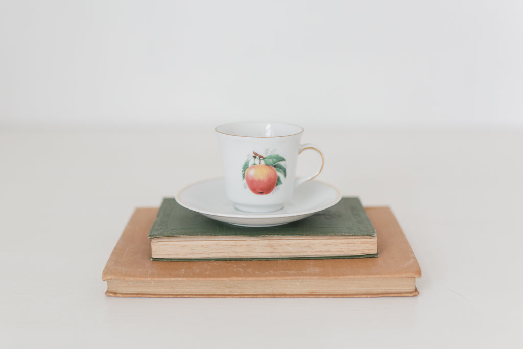 Vintage German Tea Cup and Saucer Set with Fruit Design