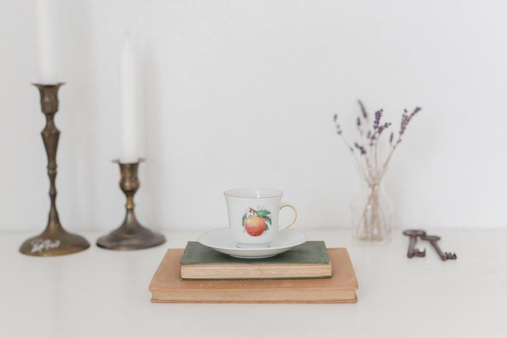 Vintage German Tea Cup and Saucer Set with Fruit Design