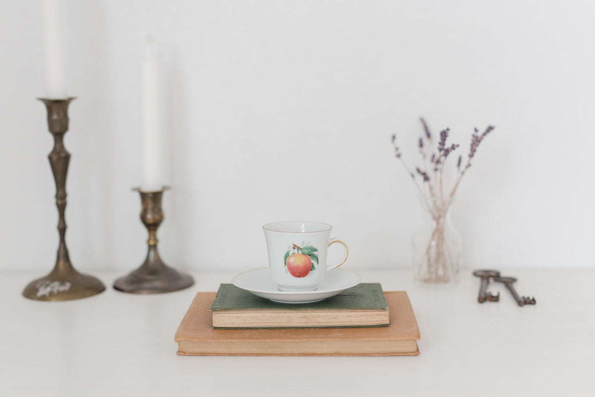 Vintage German Tea Cup and Saucer Set with Fruit Design