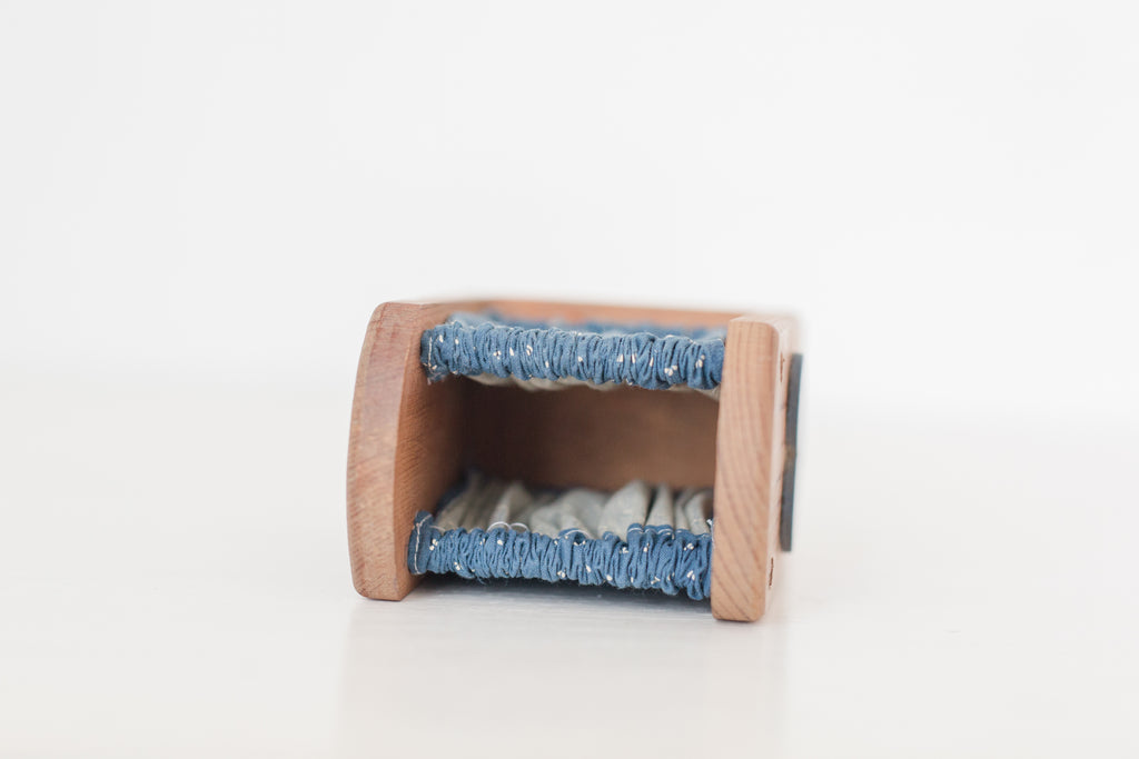 Vintage wood holder with blue fabric by Holiday Fantasies