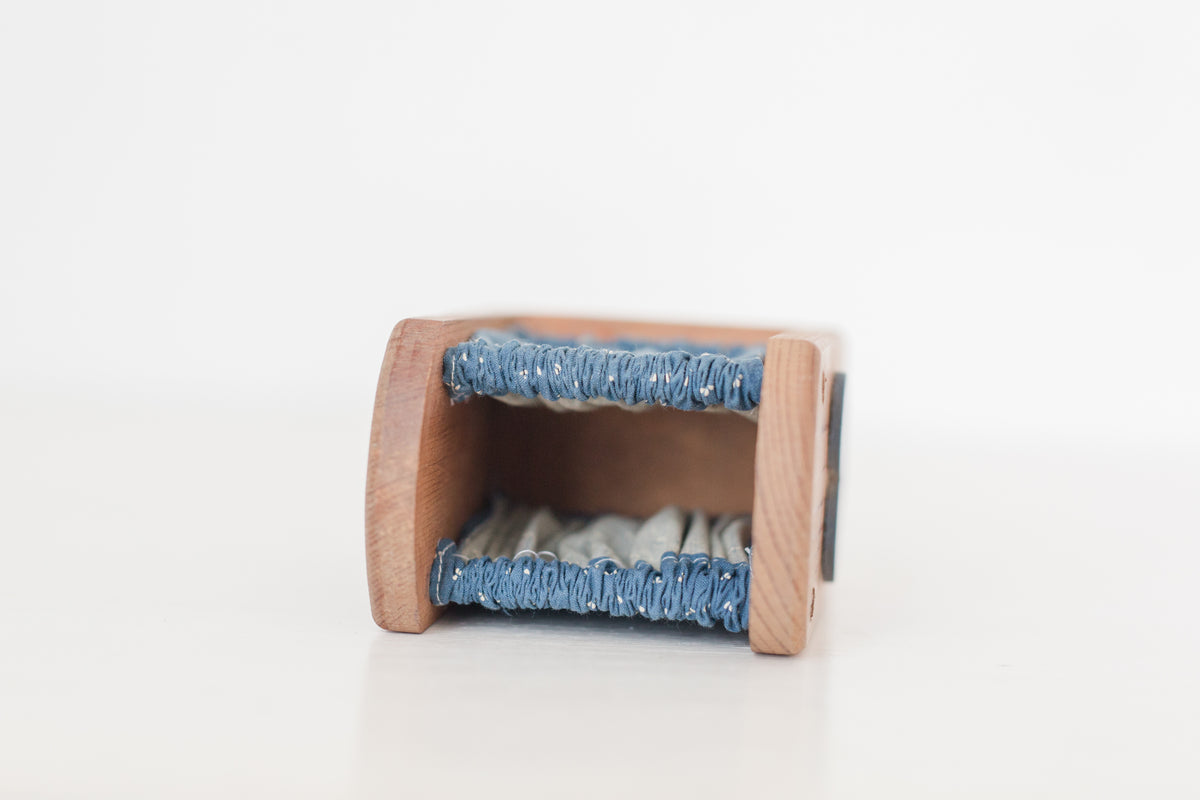Vintage wood holder with blue fabric by Holiday Fantasies