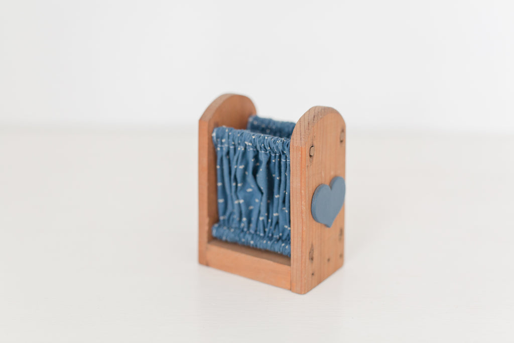 Vintage wood holder with blue fabric by Holiday Fantasies