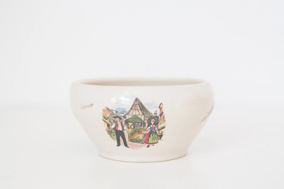 Vintage French ceramic bowl with Riquewihr design by Anne Ehret