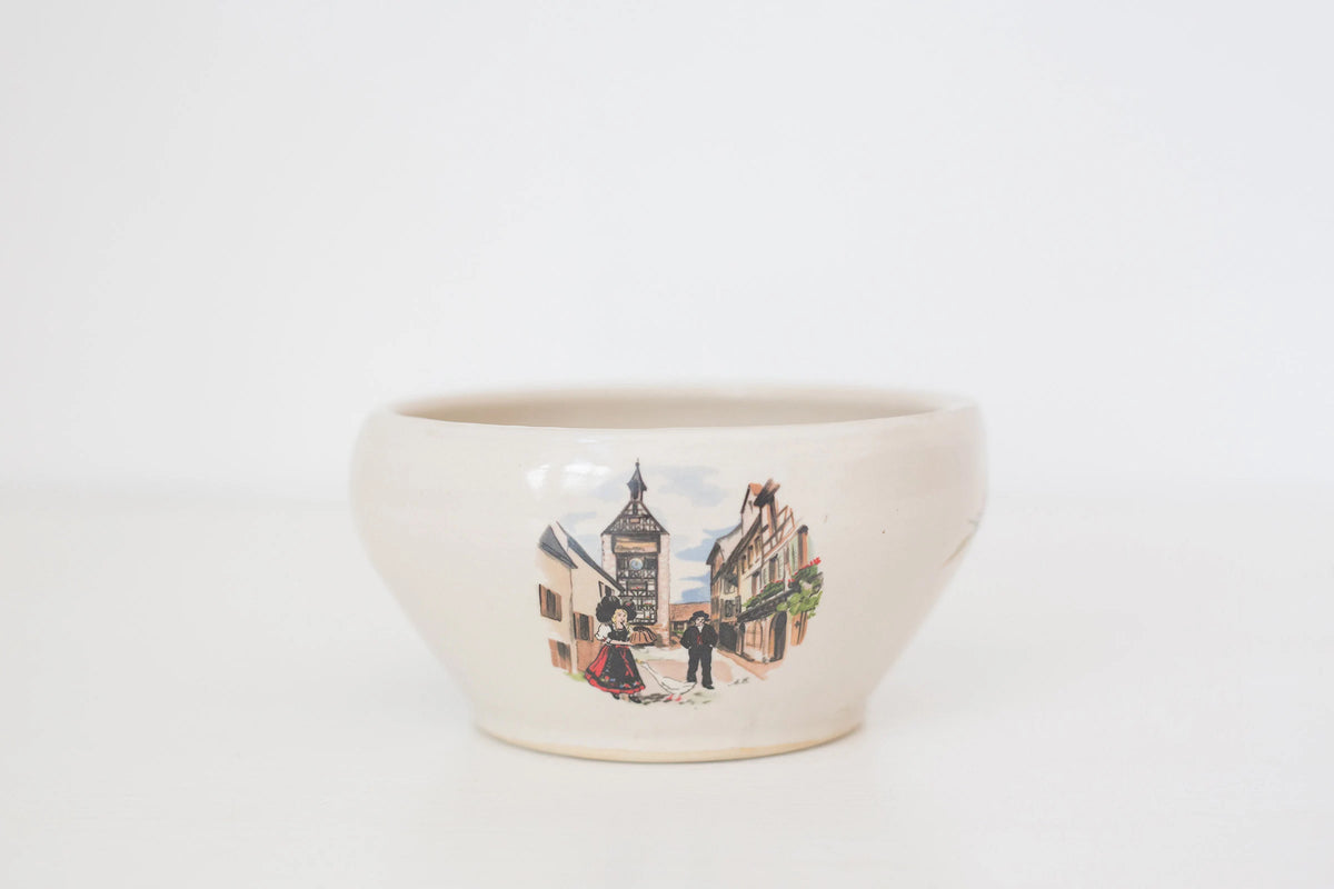 Vintage French ceramic bowl with Riquewihr design by Anne Ehret