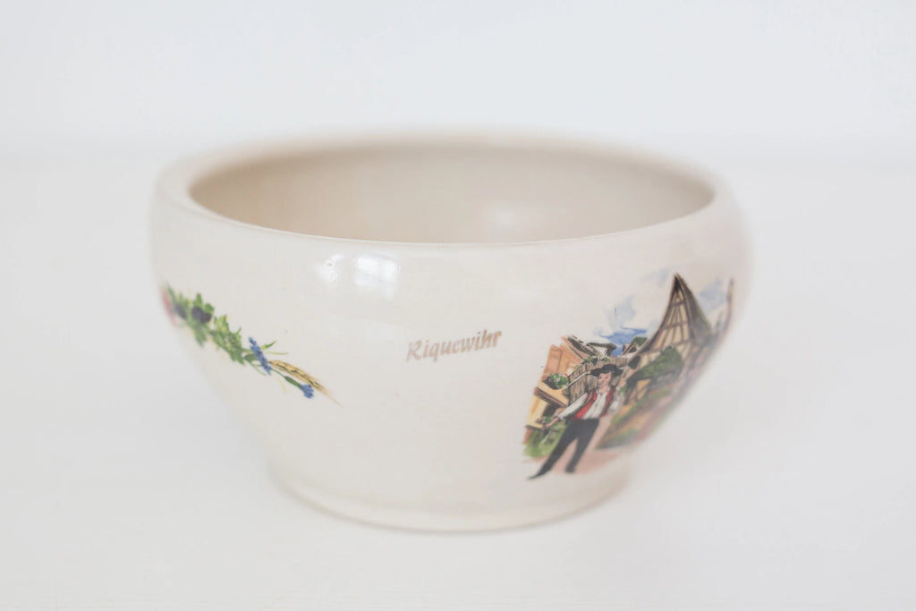 Vintage French ceramic bowl with Riquewihr design by Anne Ehret