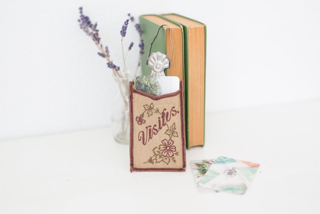 Vintage French fabric business card holder