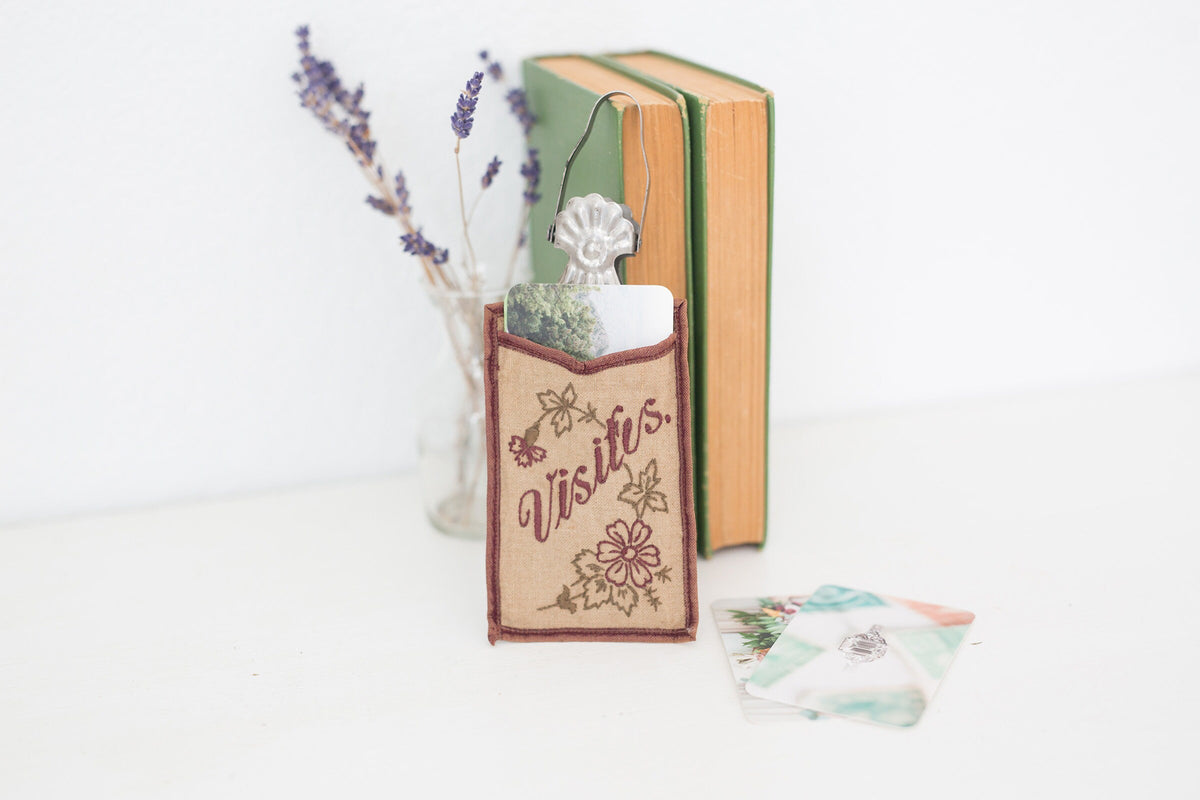 Vintage French fabric business card holder