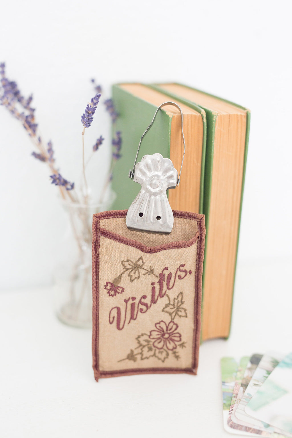 Vintage French fabric business card holder