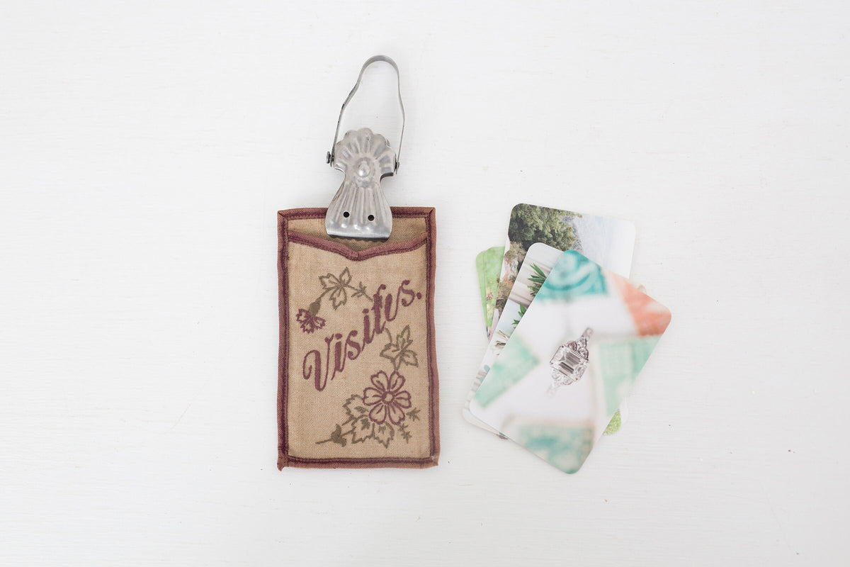 Vintage French fabric business card holder
