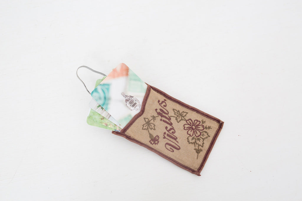Vintage French fabric business card holder