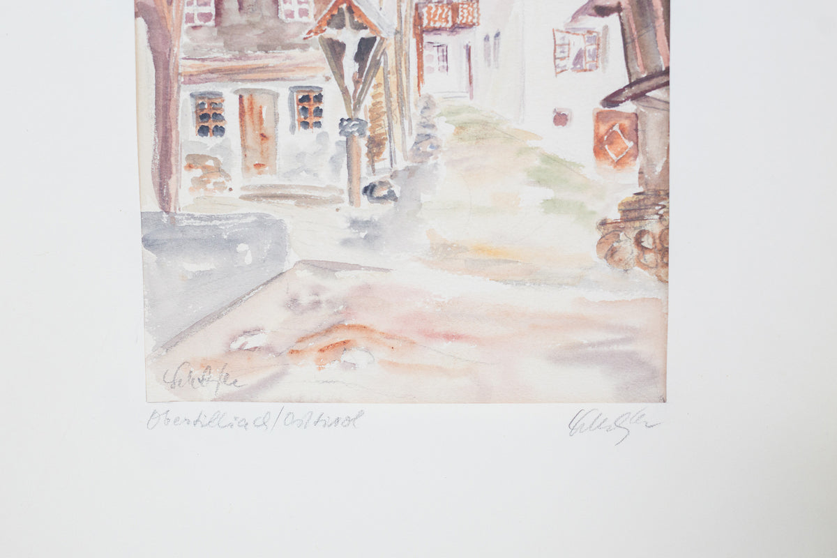 Vintage German hand painted water color