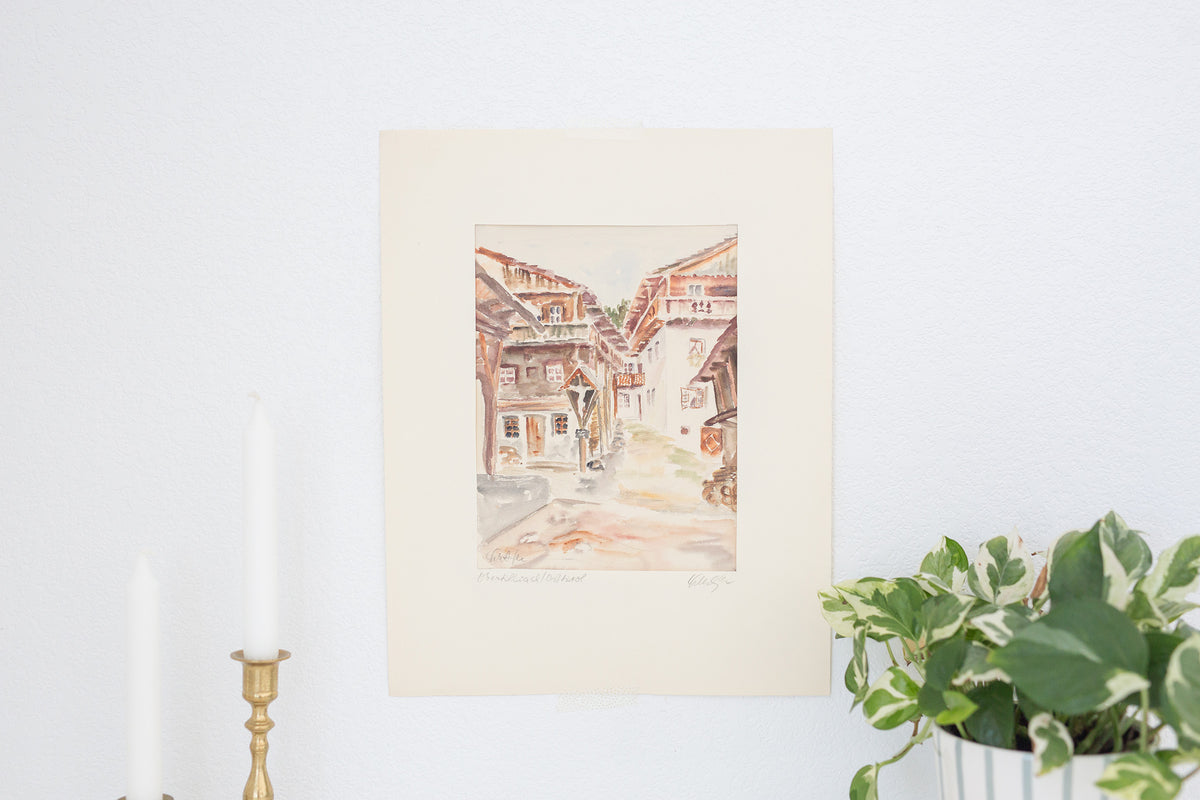 Vintage German hand painted water color