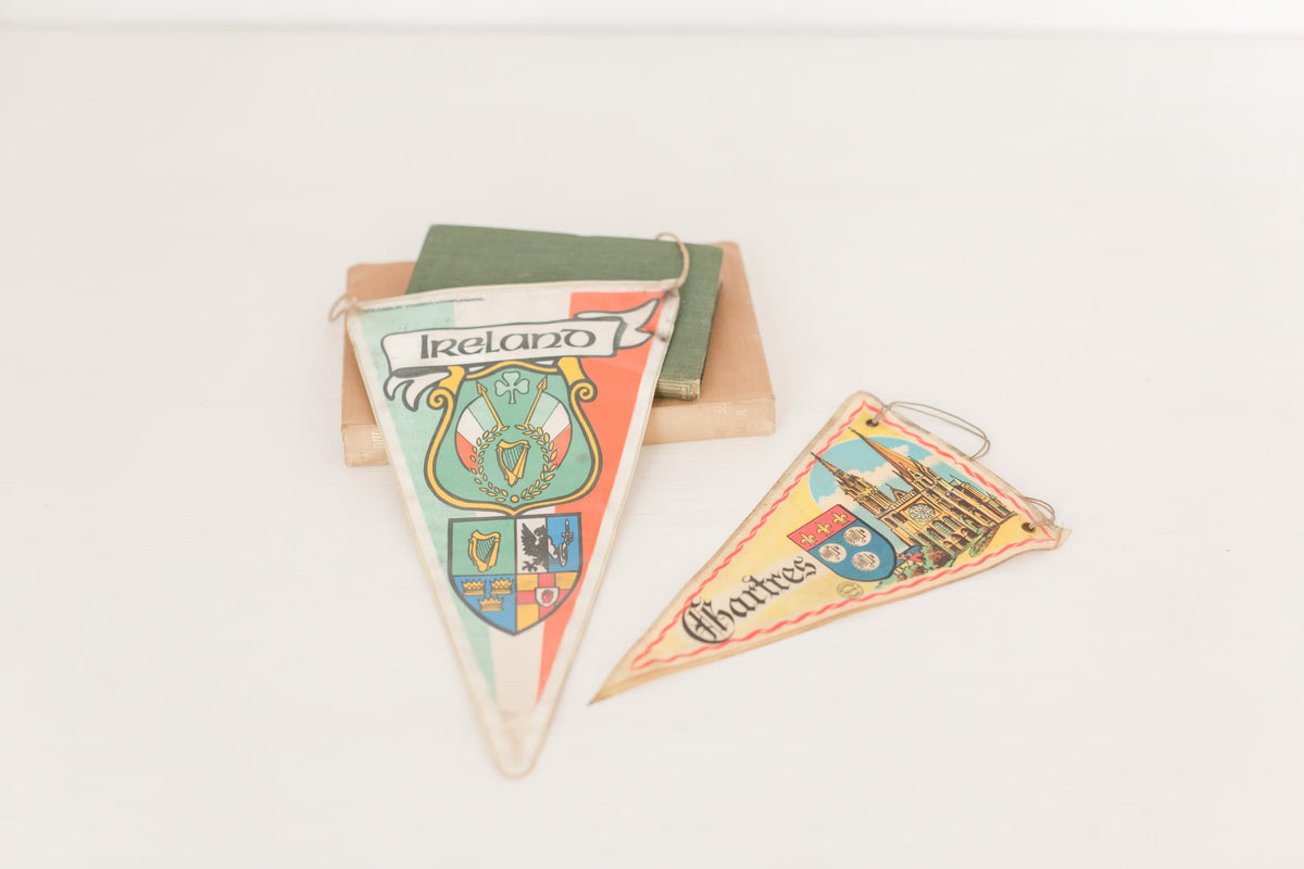 Set of two vintage bicycle pennant flags