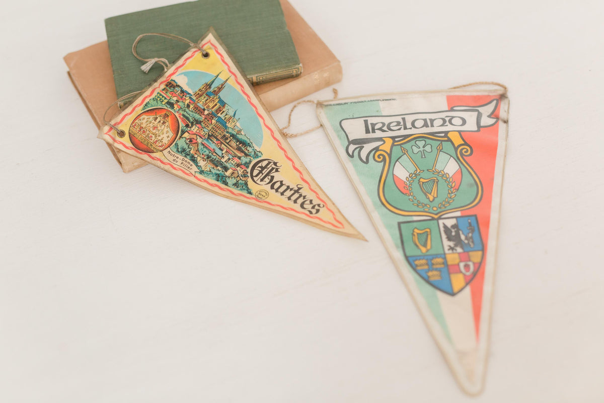 Set of two vintage bicycle pennant flags