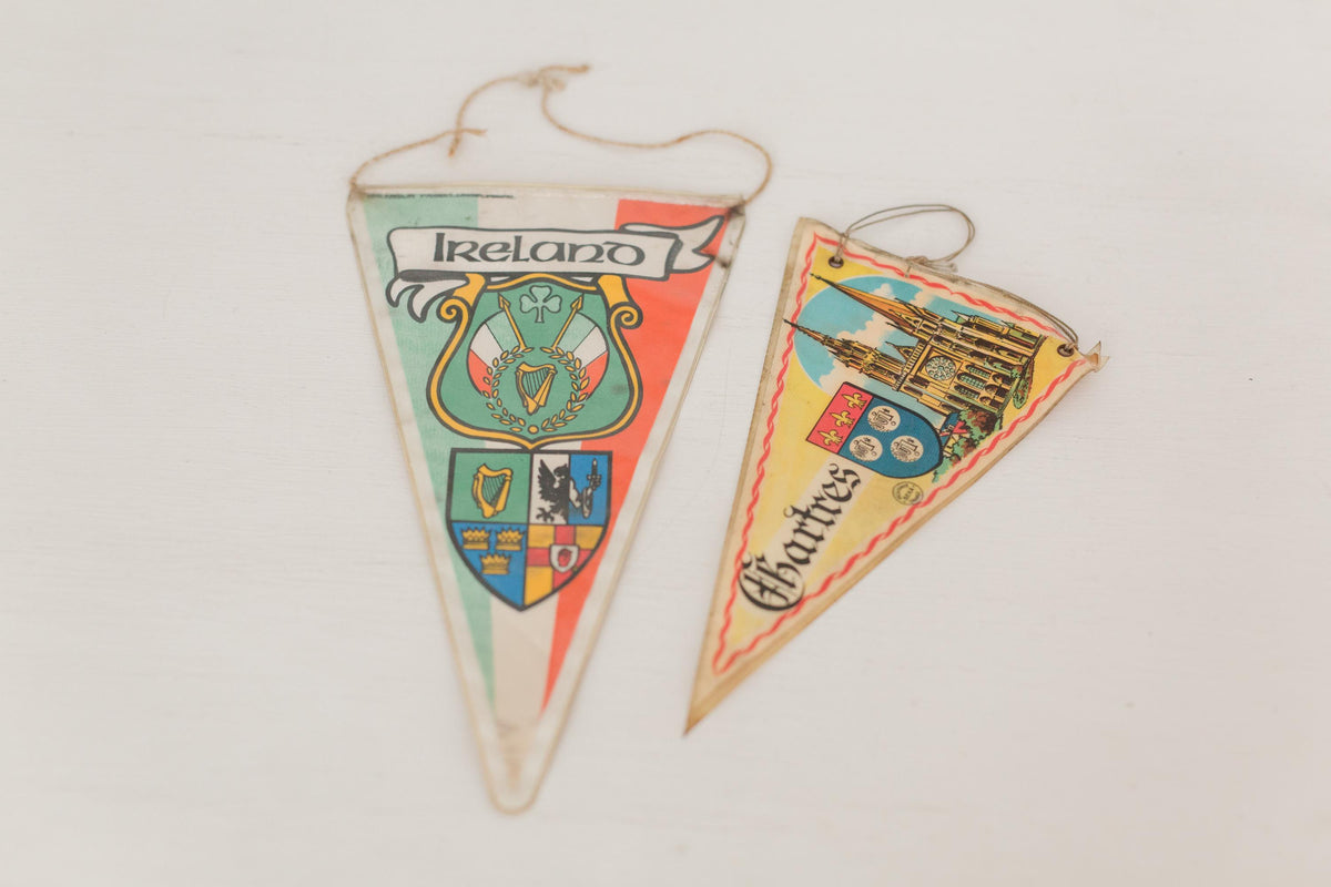 Set of two vintage bicycle pennant flags