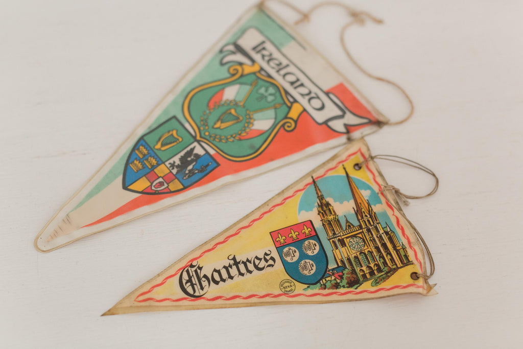 Set of two vintage bicycle pennant flags