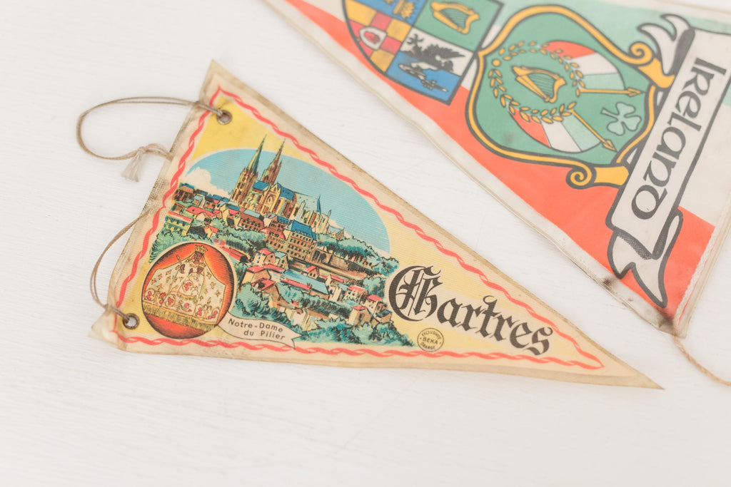 Set of two vintage bicycle pennant flags