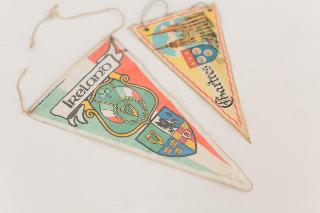 Set of two vintage bicycle pennant flags