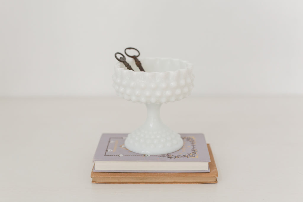 Vintage milk glass pedestal bowl