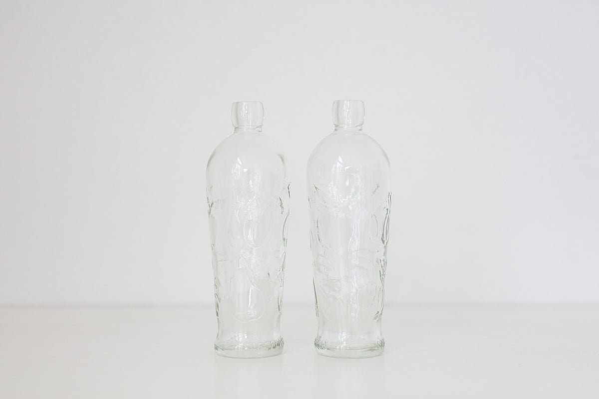 Pair of Vintage Embossed German glass bottles, Gerrix Saft Flasche bottles