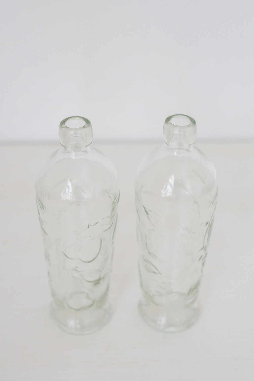 Pair of Vintage Embossed German glass bottles, Gerrix Saft Flasche bottles