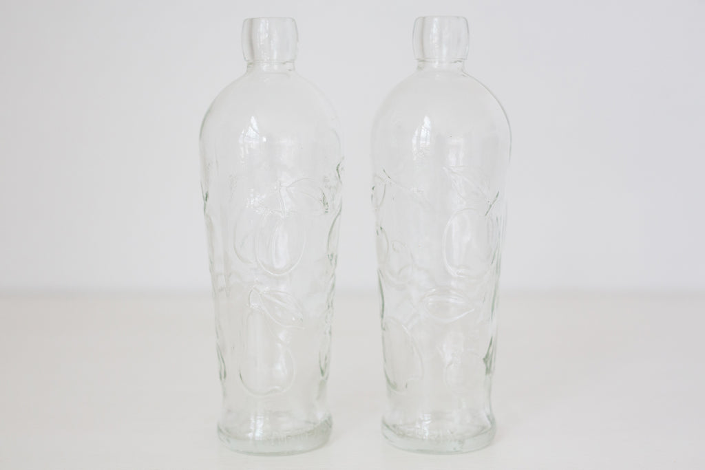 Pair of Vintage Embossed German glass bottles, Gerrix Saft Flasche bottles