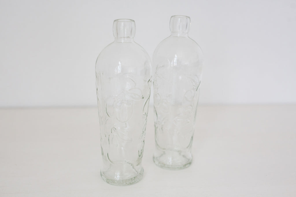 Pair of Vintage Embossed German glass bottles, Gerrix Saft Flasche bottles