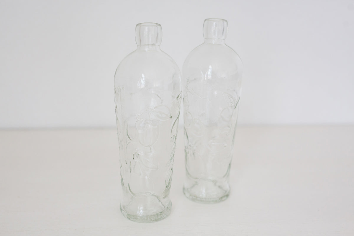 Pair of Vintage Embossed German glass bottles, Gerrix Saft Flasche bottles