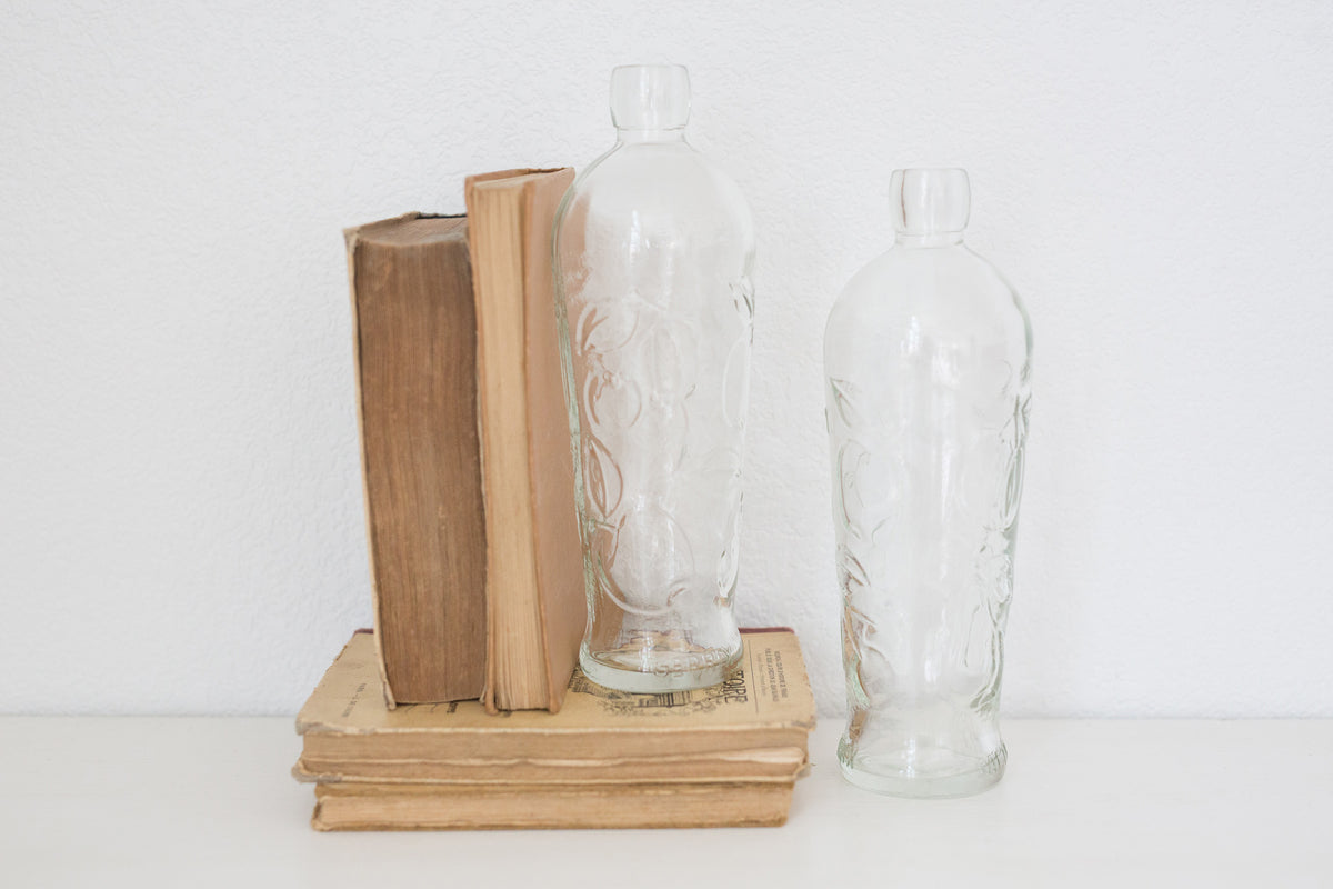 Pair of Vintage Embossed German glass bottles, Gerrix Saft Flasche bottles