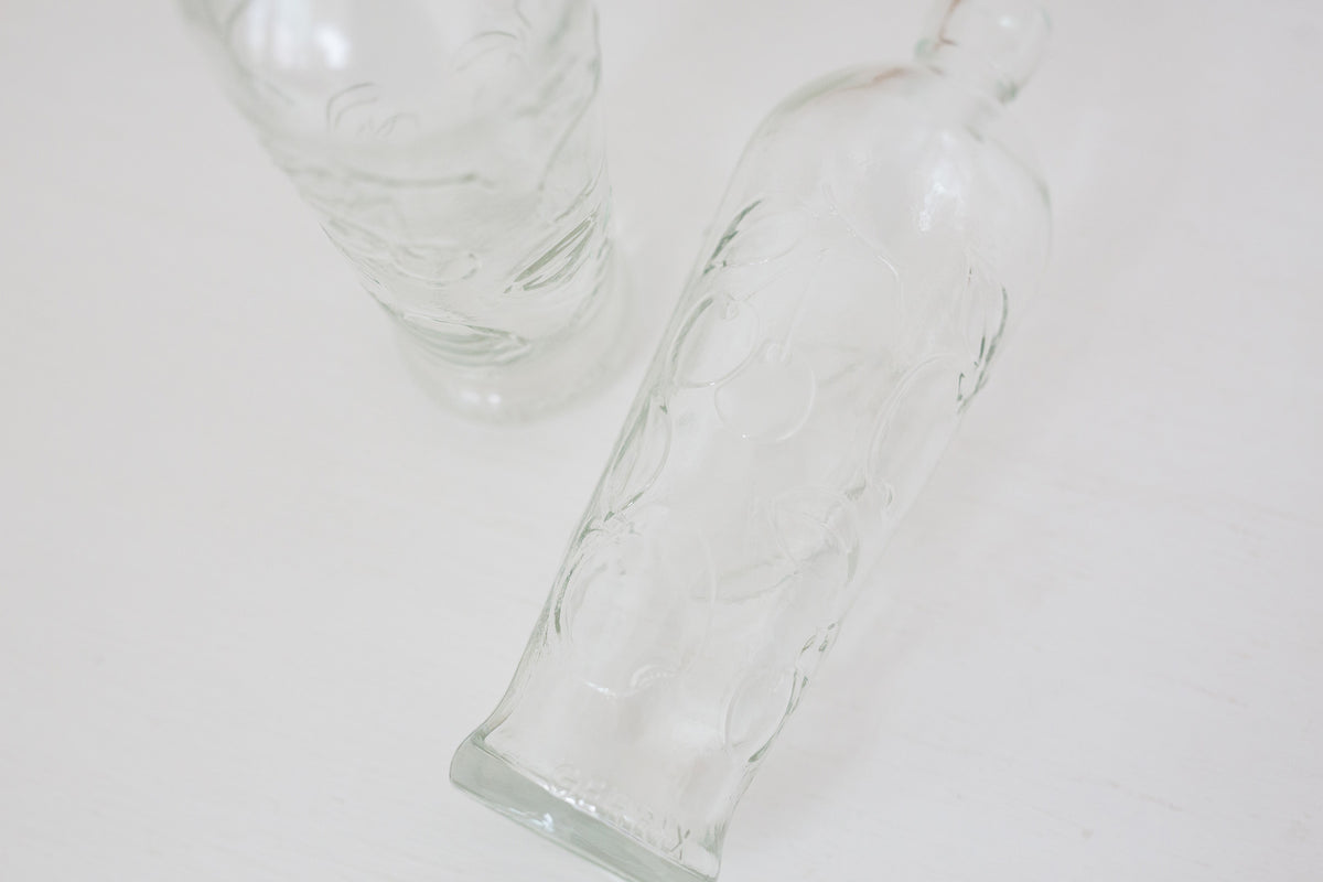 Pair of Vintage Embossed German glass bottles, Gerrix Saft Flasche bottles