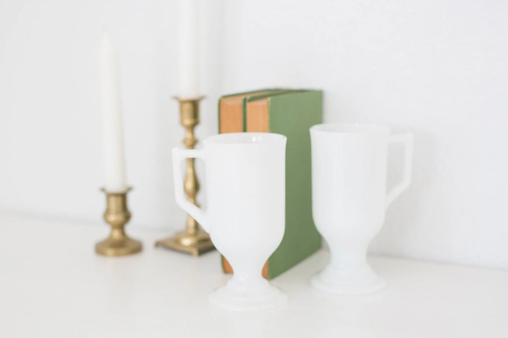 Set of two vintage milk glass mugs, Irish Coffee Mugs