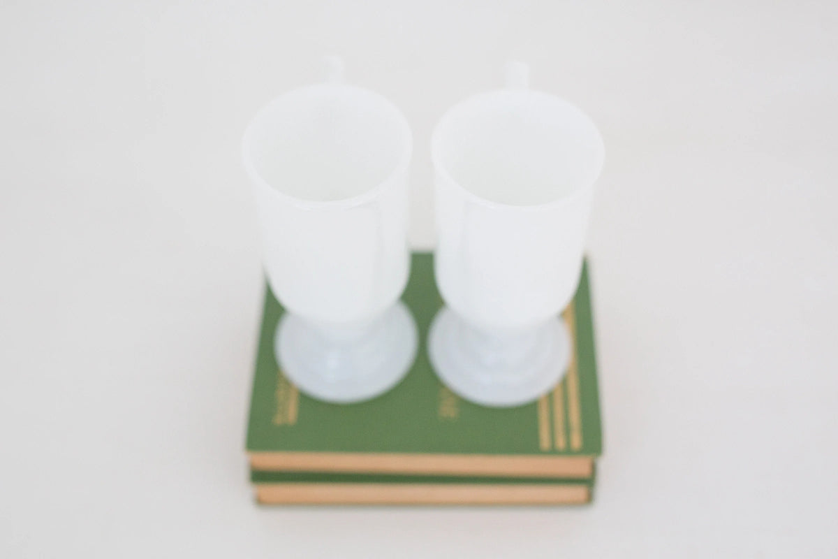 Set of two vintage milk glass mugs, Irish Coffee Mugs